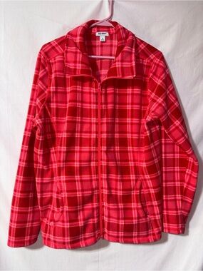 Old Navy Red Plaid Fleece Zip Jacket - Women